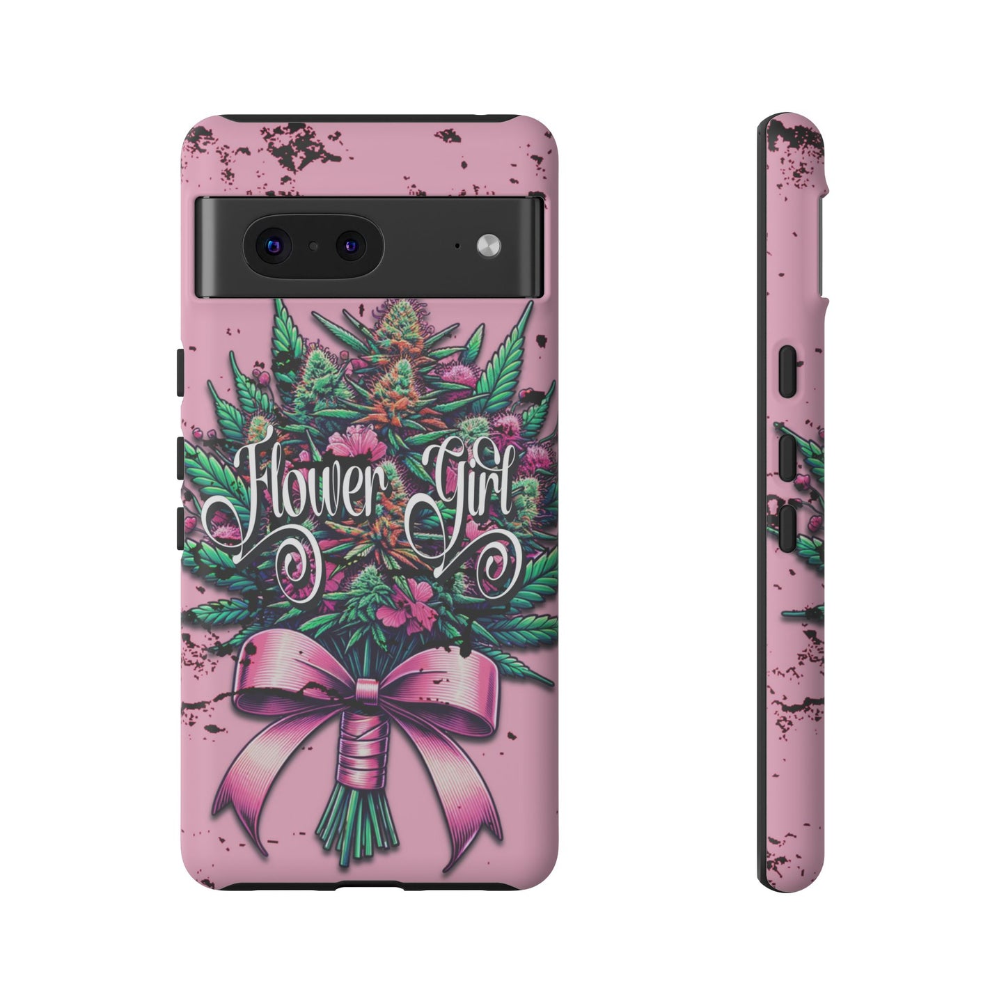 Coquette Grunge-Themed Tough Cell Phone Cases: Cannabis & Wildflower Bouquet Design