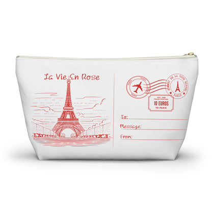 Eiffel Tower Postcard T-Pouch Cosmetic Bag - Small and Large Sizes with White Zipper