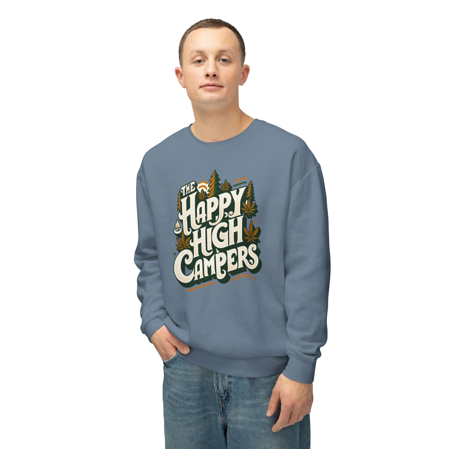 Happy High Campers Crewneck Sweatshirt: Retro Cannabis Camping Vibes Comfort Colors 1466 Unisex Lightweight Crewneck  Sweatshirt - 6 Retro Colors!