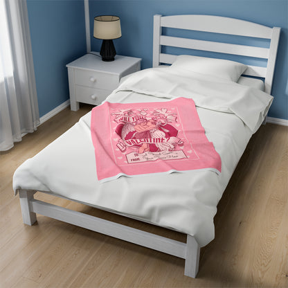 Personalized Be My Valentine Velveteen Pink Plush Blanket