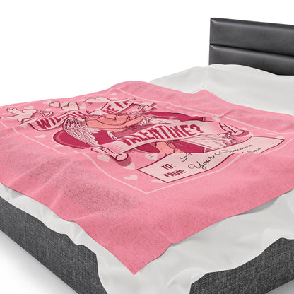 Personalized Be My Valentine Velveteen Pink Plush Blanket