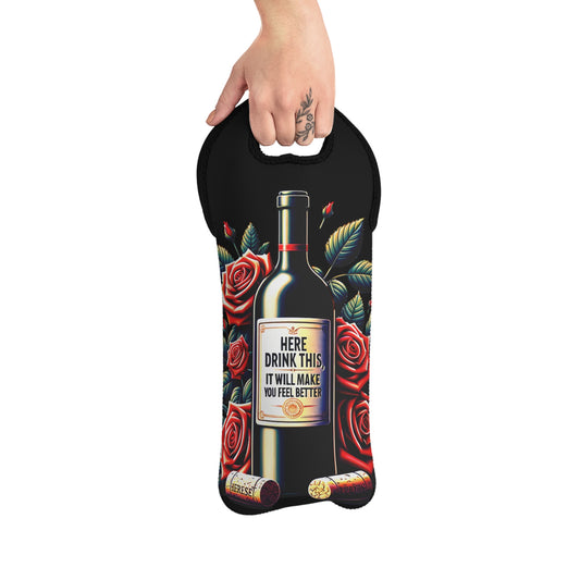 Vintage-Inspired Wine Tote Bags : 100% neoprene with Whimsical Wine Bottle Design