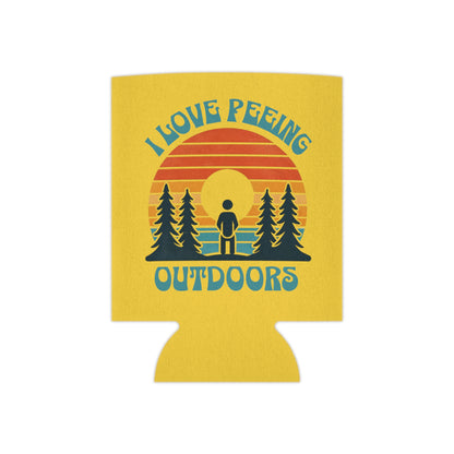 Camping 'I love peeing outdoors' Yellow Can Cooler