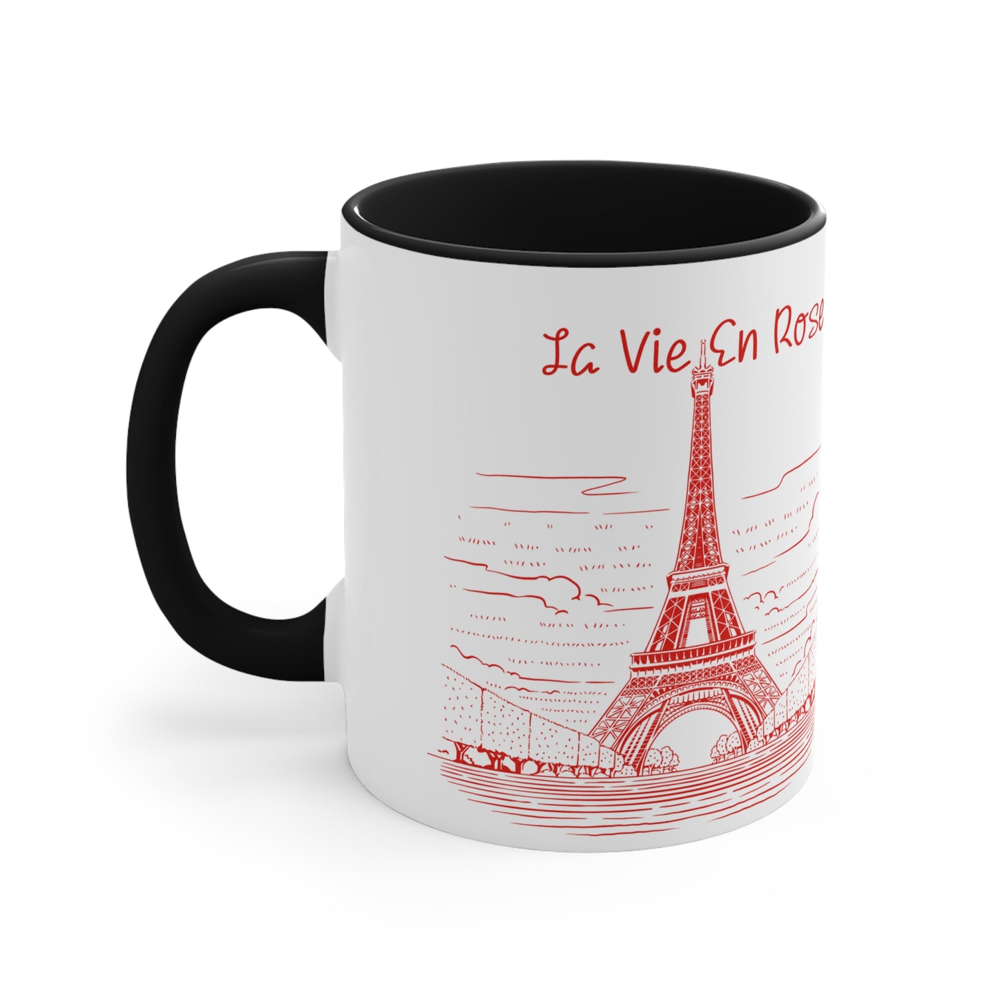 Vintage Eiffel Tower Mug - 11oz in Black, Red, and Pink Accents