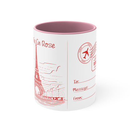 Vintage Eiffel Tower Mug - 11oz in Black, Red, and Pink Accents