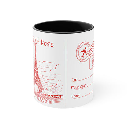 Vintage Eiffel Tower Mug - 11oz in Black, Red, and Pink Accents