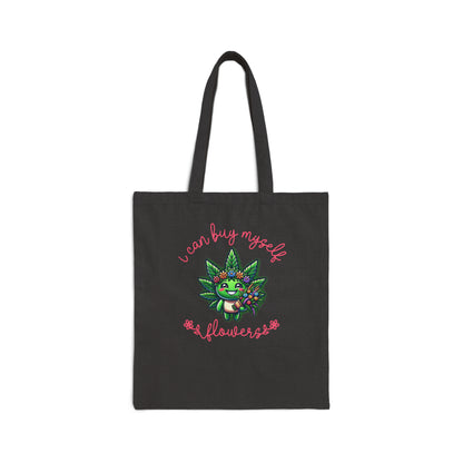 Can Buy Myself Flowers-Cannabis Mascot Tote Bag 100% Cotton Canvas Tote Bag Natural or Black 15" x 16"