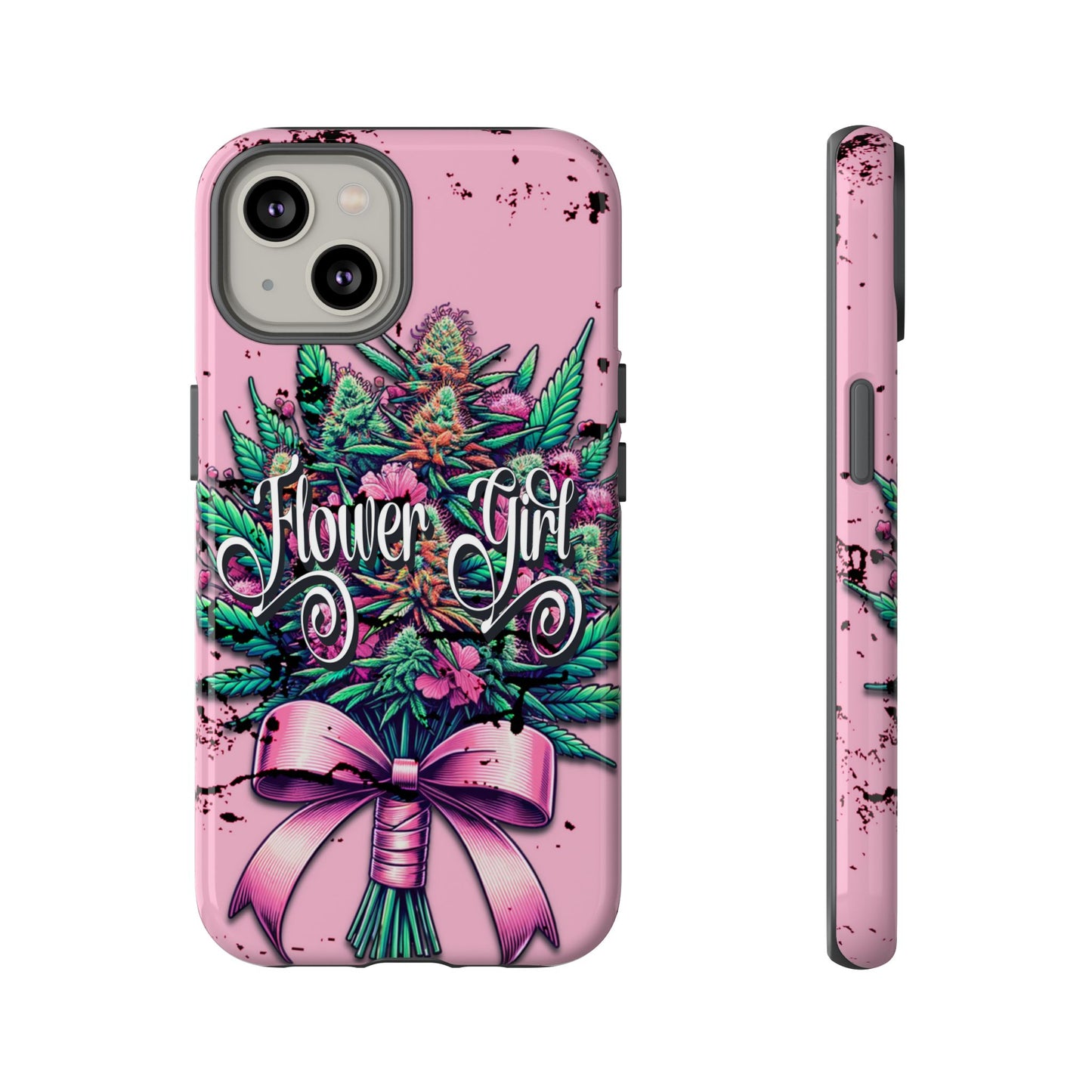 Coquette Grunge-Themed Tough Cell Phone Cases: Cannabis & Wildflower Bouquet Design