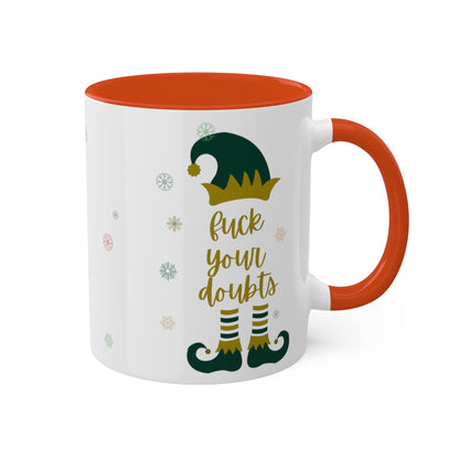 Elf on the Shelf White Mugs with Colorful Handles 11oz