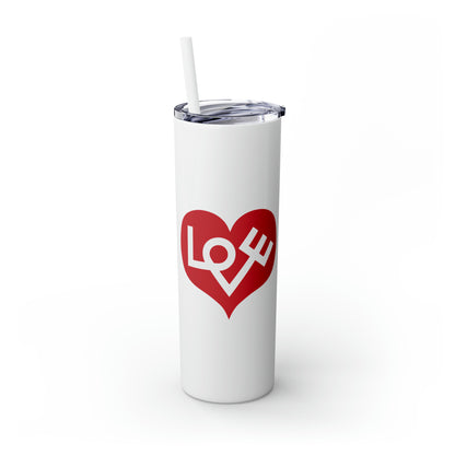 70's Inspired Design Love Heart Skinny Tumbler with Straw, 20oz