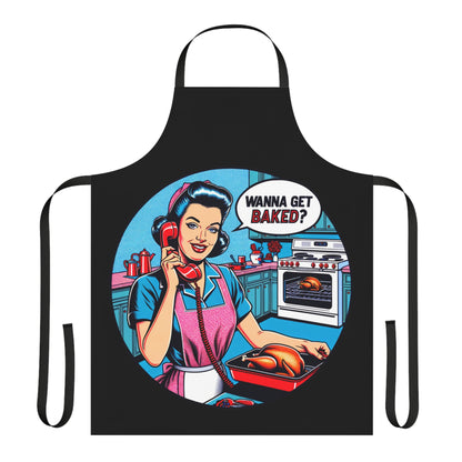 Retro 50s Housewife Cannabis Polyester Canvas Apron | Let's Get Baked! 5-Color Straps