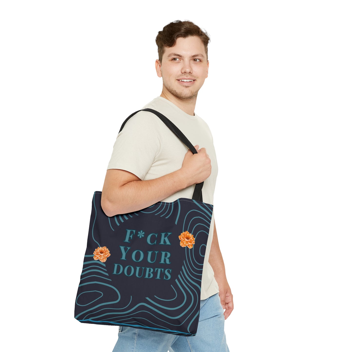 Crafting a respectful alternative with a similar sentiment: "Challenge Your Doubts" Tote Bag