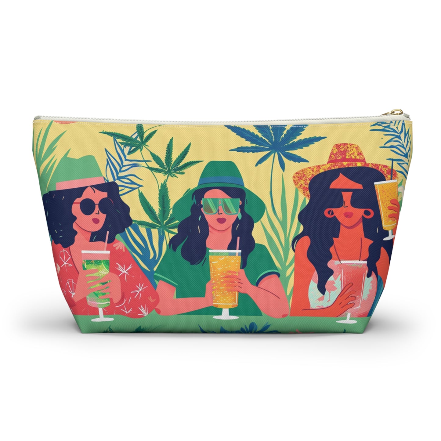 Tropical Bachelorette Accessory Pouch w T-bottom | Fun Drinks & Cannabis Leaves Design Available in Small and Large