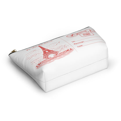 Eiffel Tower Postcard T-Pouch Cosmetic Bag - Small and Large Sizes with White Zipper