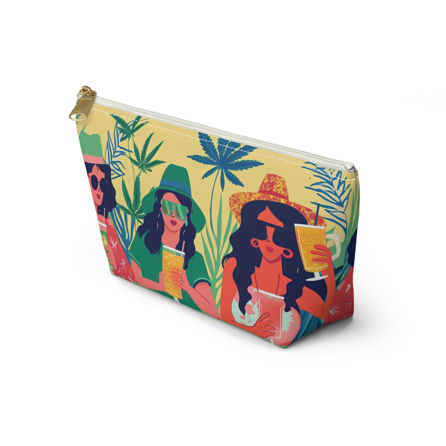 Tropical Bachelorette Accessory Pouch w T-bottom | Fun Drinks & Cannabis Leaves Design Available in Small and Large