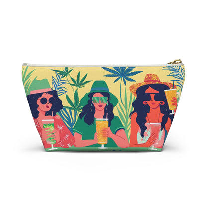 Tropical Bachelorette Accessory Pouch w T-bottom | Fun Drinks & Cannabis Leaves Design Available in Small and Large