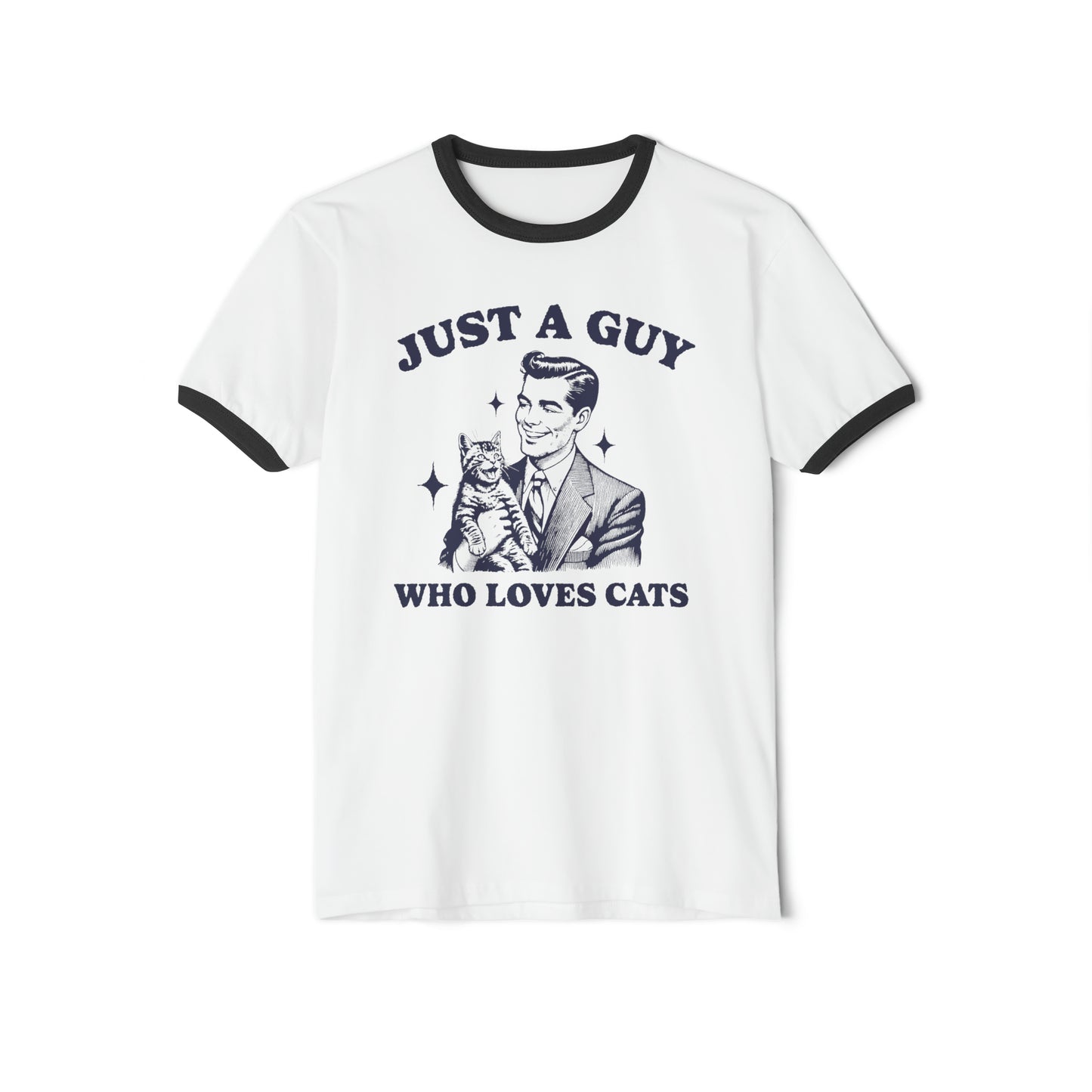 Retro Just A Guy Who Loves Cats: Next Level 3604 Unisex Ringer T-Shirt