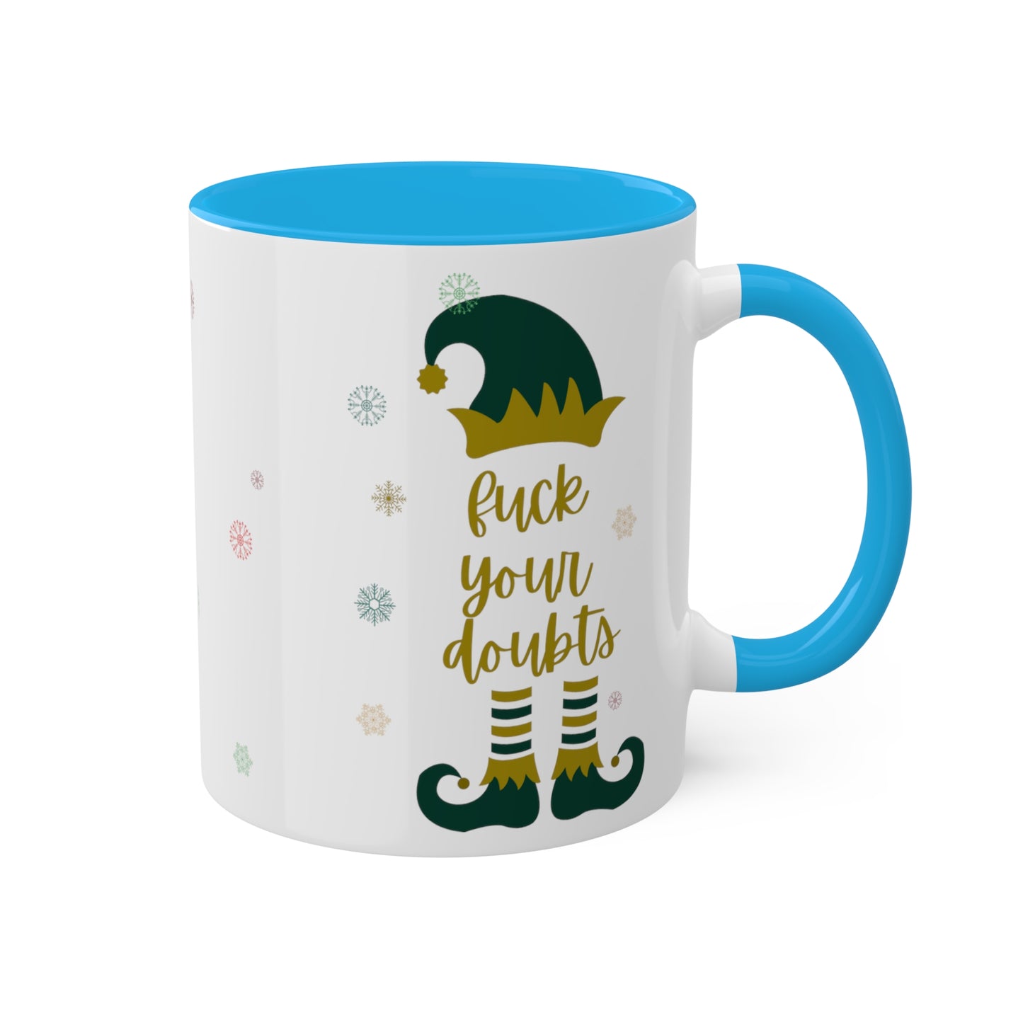 Elf on the Shelf White Mugs with Colorful Handles 11oz