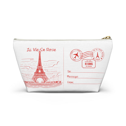 Eiffel Tower Postcard T-Pouch Cosmetic Bag - Small and Large Sizes with White Zipper