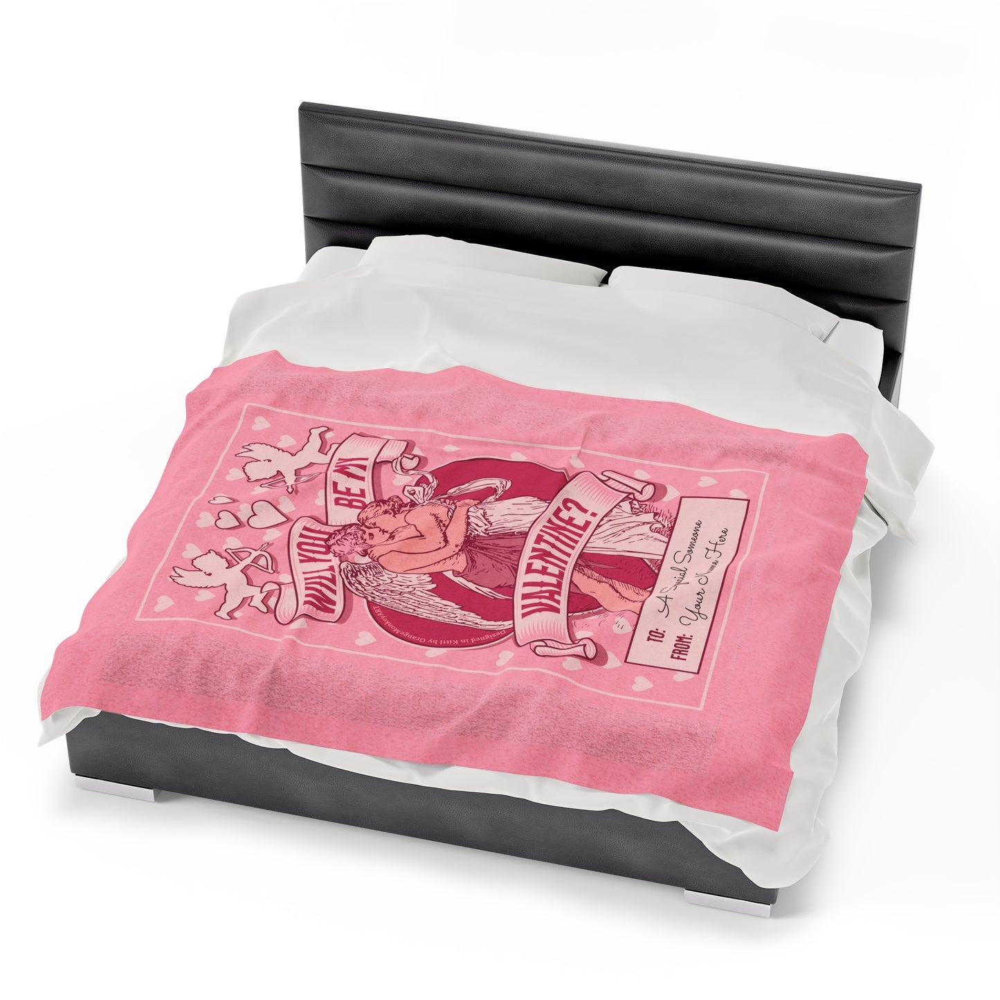 Personalized Be My Valentine Velveteen Pink Plush Blanket