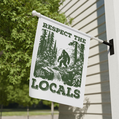 Respect the Locals Banner - Sasquatch Forest Design Available in 2 Sizes Garden & House Banner