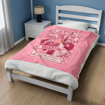 Personalized Be My Valentine Velveteen Pink Plush Blanket