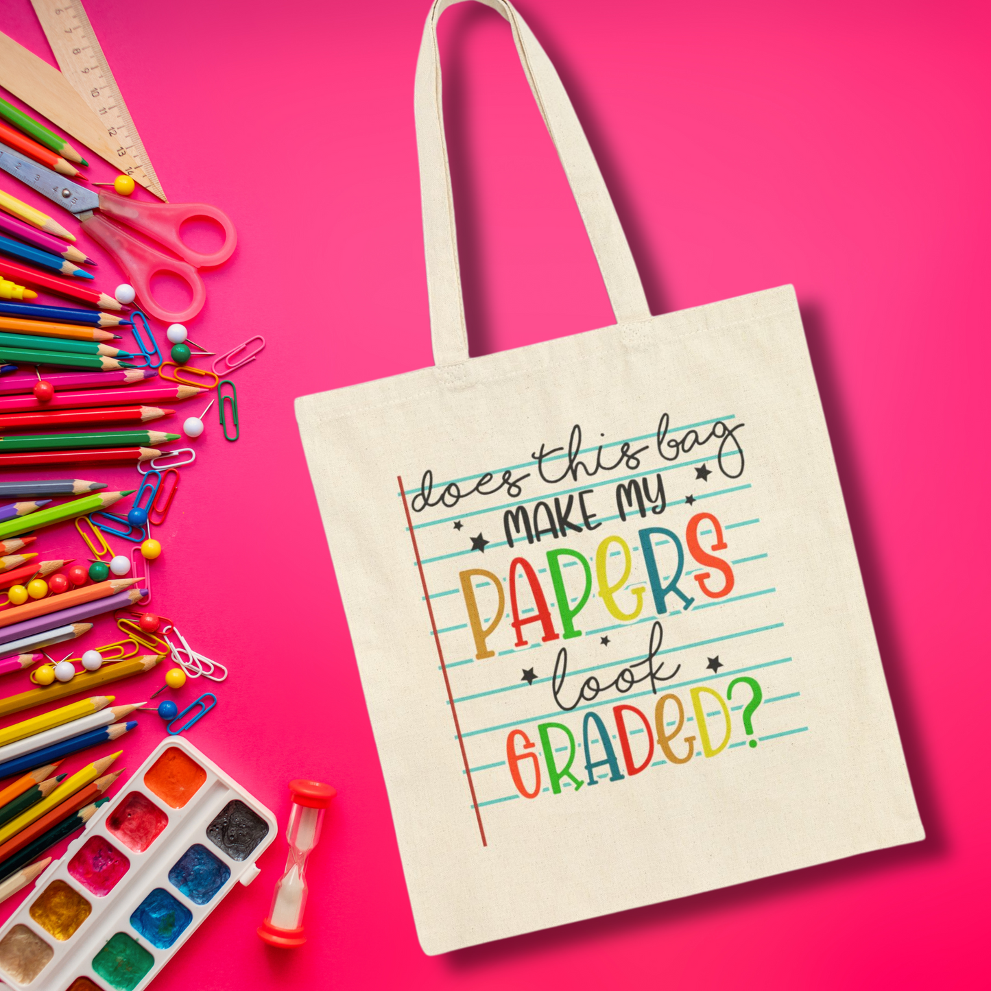 Teacher Canvas Tote Bag - 'Does This Bag Make My Papers Look Graded?' | 100% Cotton, Perfect for Homework