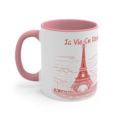 Vintage Eiffel Tower Mug - 11oz in Black, Red, and Pink Accents