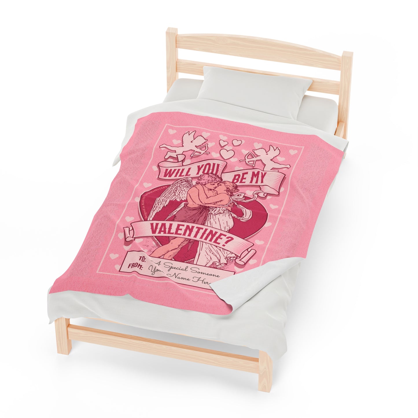 Personalized Be My Valentine Velveteen Pink Plush Blanket