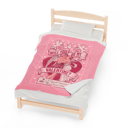 Personalized Be My Valentine Velveteen Pink Plush Blanket