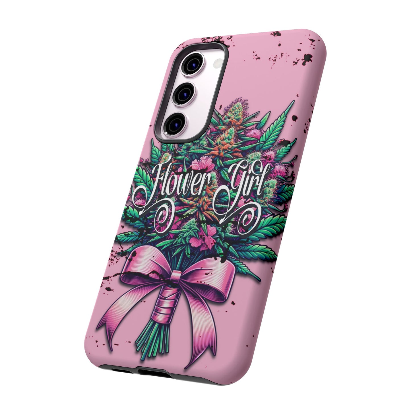 Coquette Grunge-Themed Tough Cell Phone Cases: Cannabis & Wildflower Bouquet Design