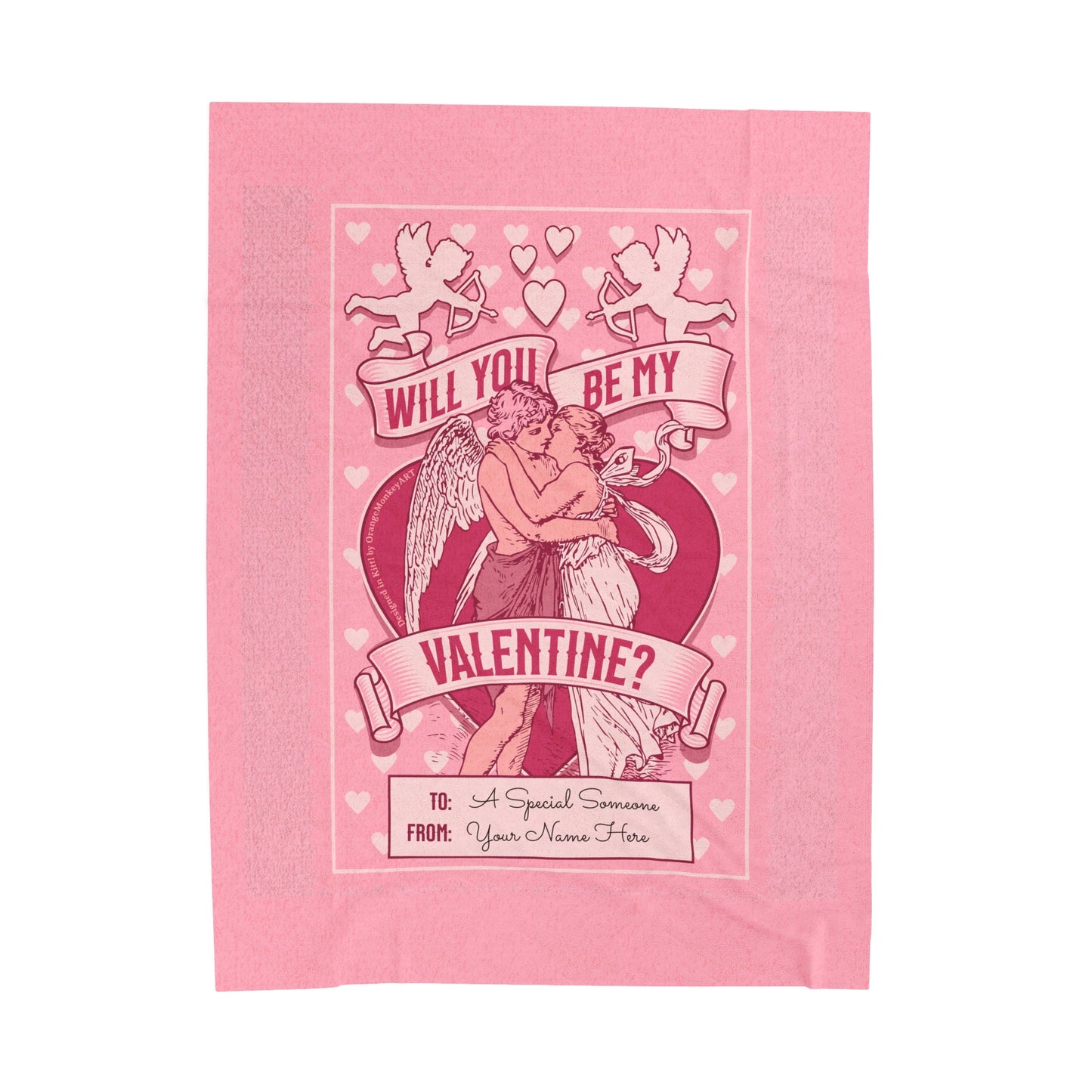 Personalized Be My Valentine Velveteen Pink Plush Blanket