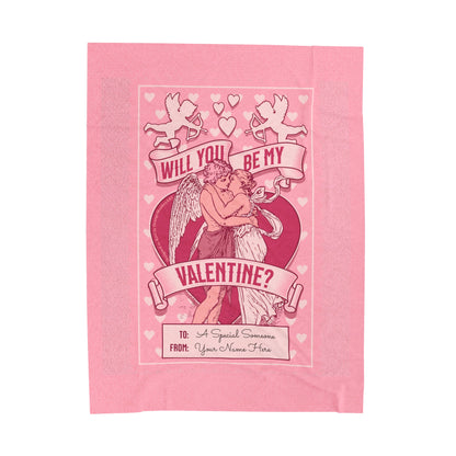 Personalized Be My Valentine Velveteen Pink Plush Blanket