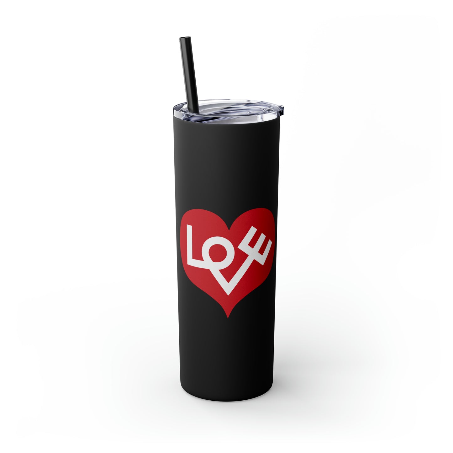 70's Inspired Design Love Heart Skinny Tumbler with Straw, 20oz