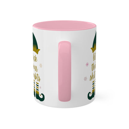 Elf on the Shelf White Mugs with Colorful Handles 11oz