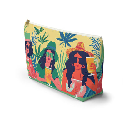 Tropical Bachelorette Accessory Pouch w T-bottom | Fun Drinks & Cannabis Leaves Design Available in Small and Large