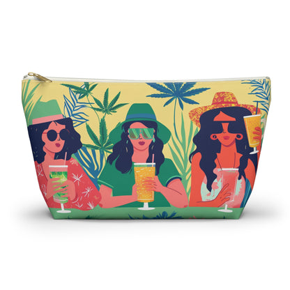 Tropical Bachelorette Accessory Pouch w T-bottom | Fun Drinks & Cannabis Leaves Design Available in Small and Large