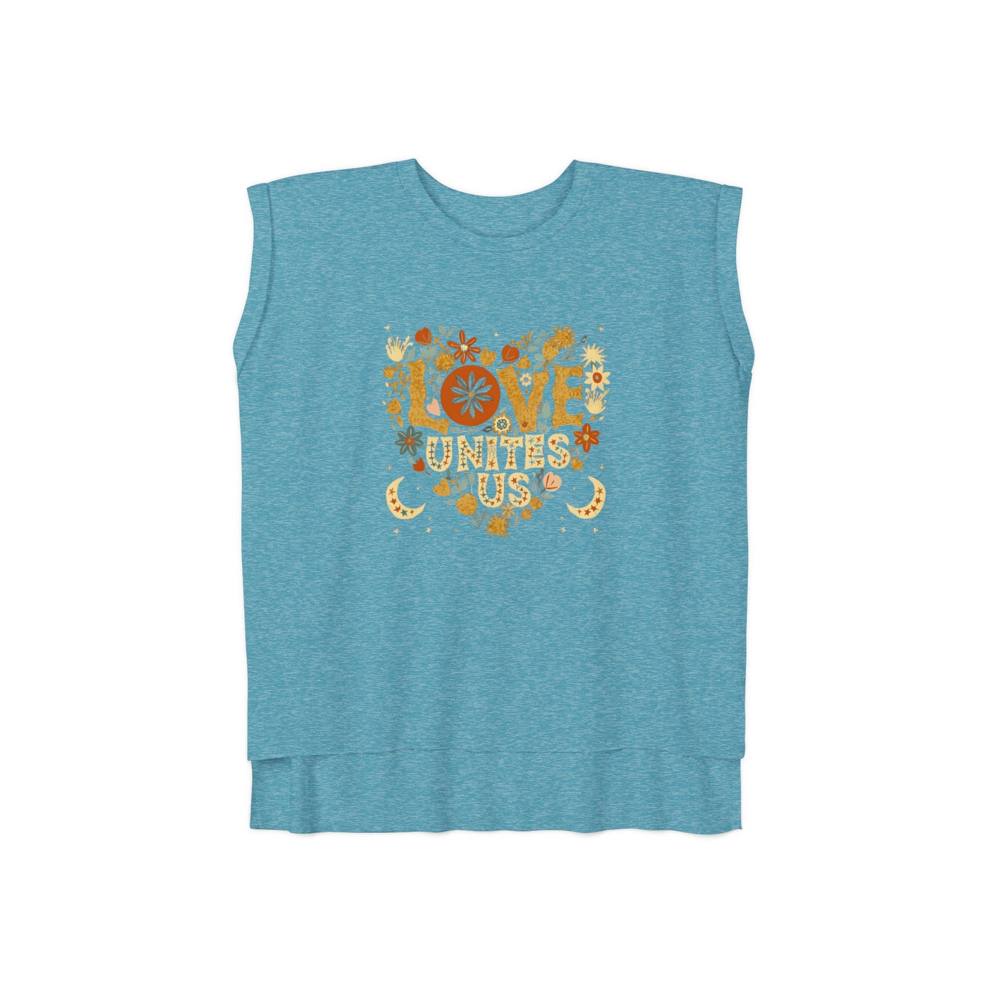 Feel the Love: Women's Flowy Rolled Cuffs Muscle Tee with Scandinavian Heart Design