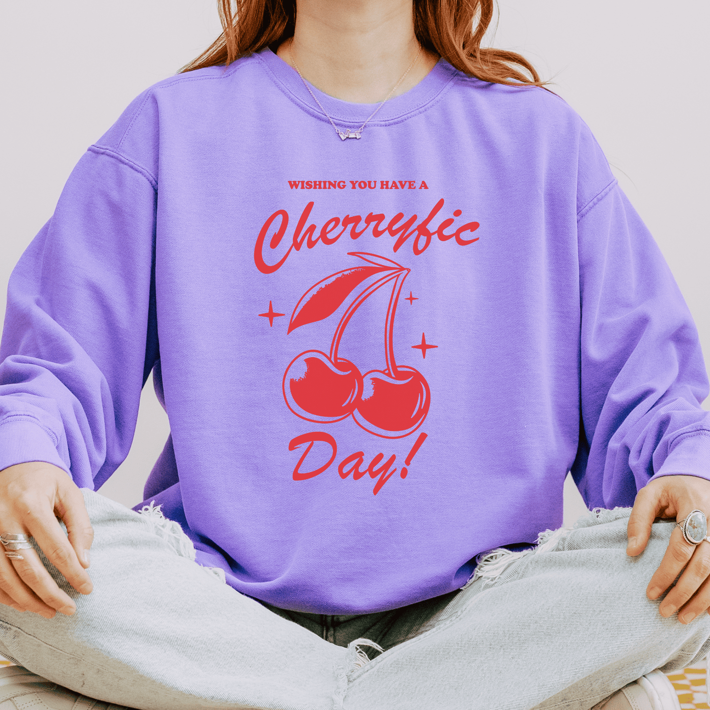 Cozy Chic: Comfort Colors 1566 Unisex Sweatshirt with Coquette Oversized Cherry Design Available in 6 Pastel Colors