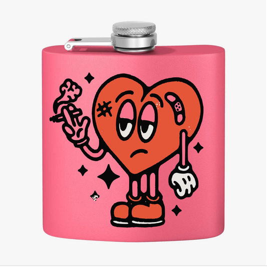 Pink Smoking Heart Flask, 6oz Insulated Stainless Steel