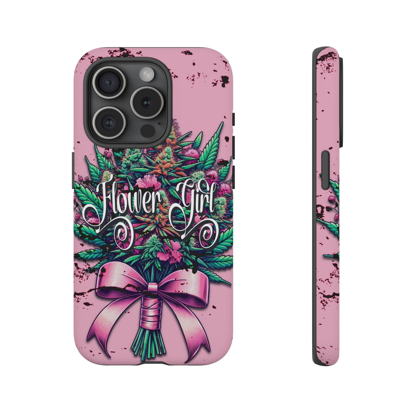 Coquette Grunge-Themed Tough Cell Phone Cases: Cannabis & Wildflower Bouquet Design