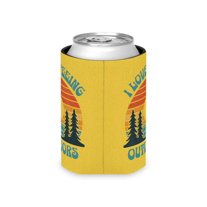 Camping 'I love peeing outdoors' Yellow Can Cooler