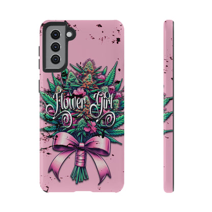 Coquette Grunge-Themed Tough Cell Phone Cases: Cannabis & Wildflower Bouquet Design