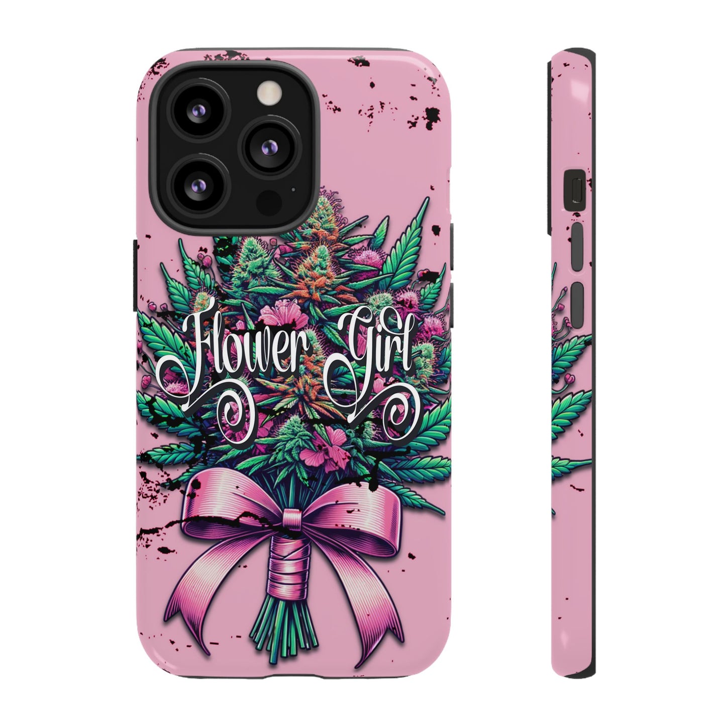 Coquette Grunge-Themed Tough Cell Phone Cases: Cannabis & Wildflower Bouquet Design