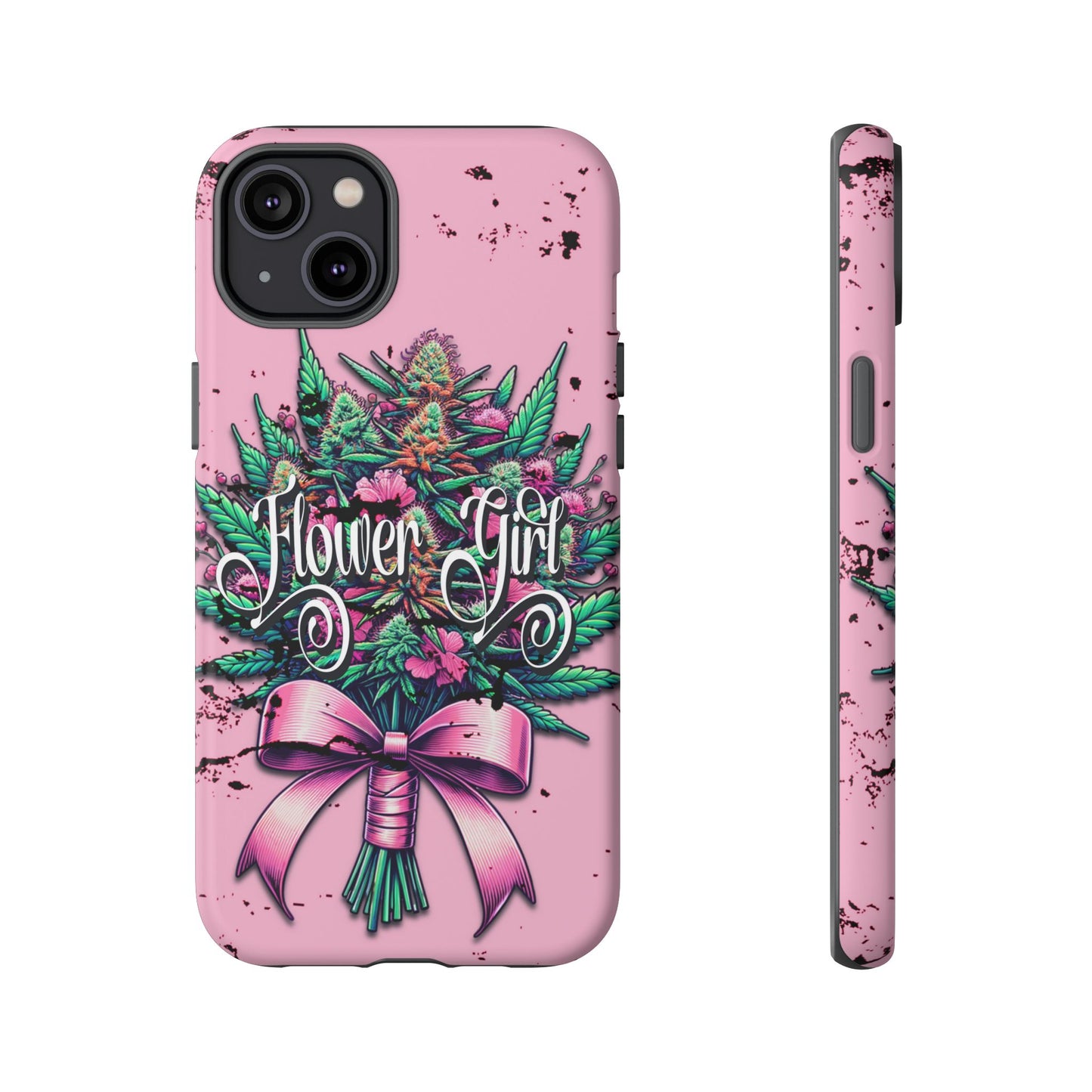 Coquette Grunge-Themed Tough Cell Phone Cases: Cannabis & Wildflower Bouquet Design