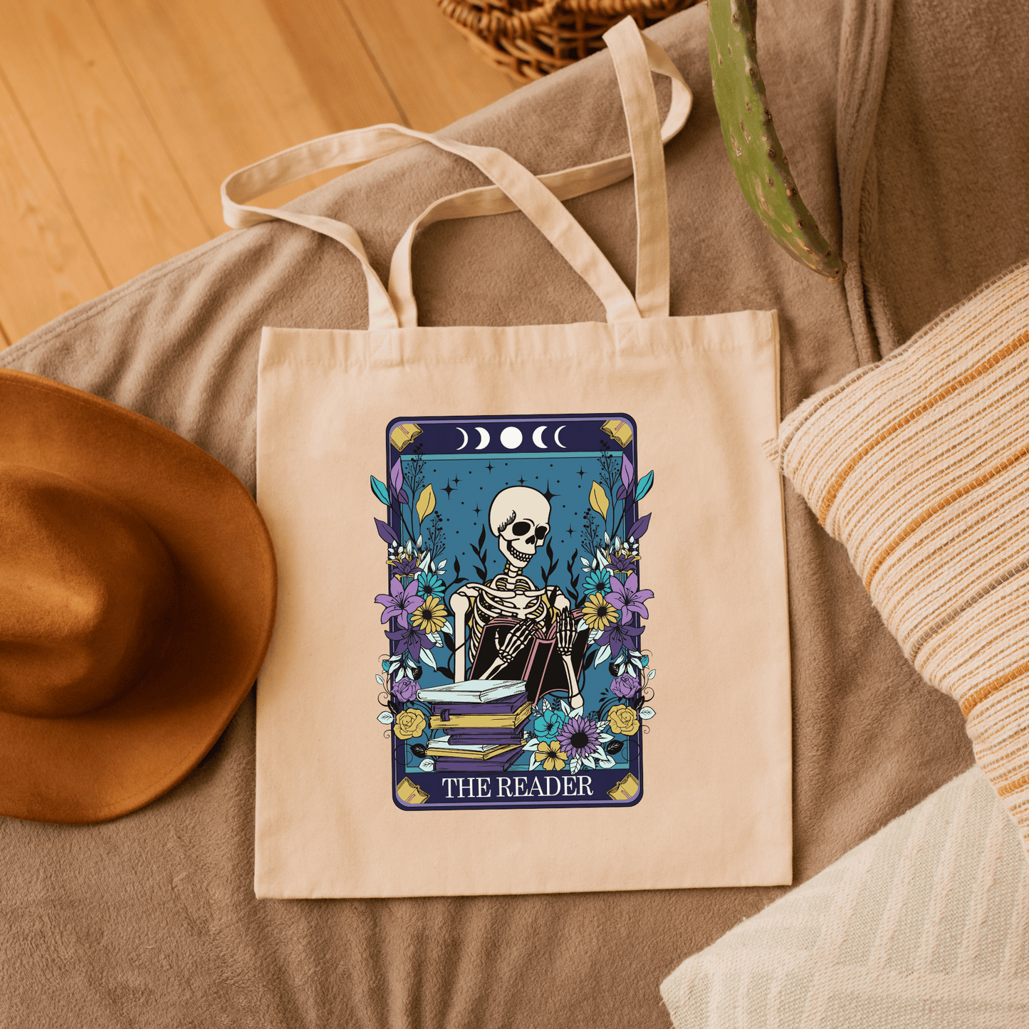 Reader Tarot Card Tote Bag | 100% Cotton Canvas | Natural & Black Colors 100% Cotton Canvas