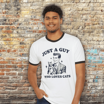 Retro Just A Guy Who Loves Cats: Next Level 3604 Unisex Ringer T-Shirt