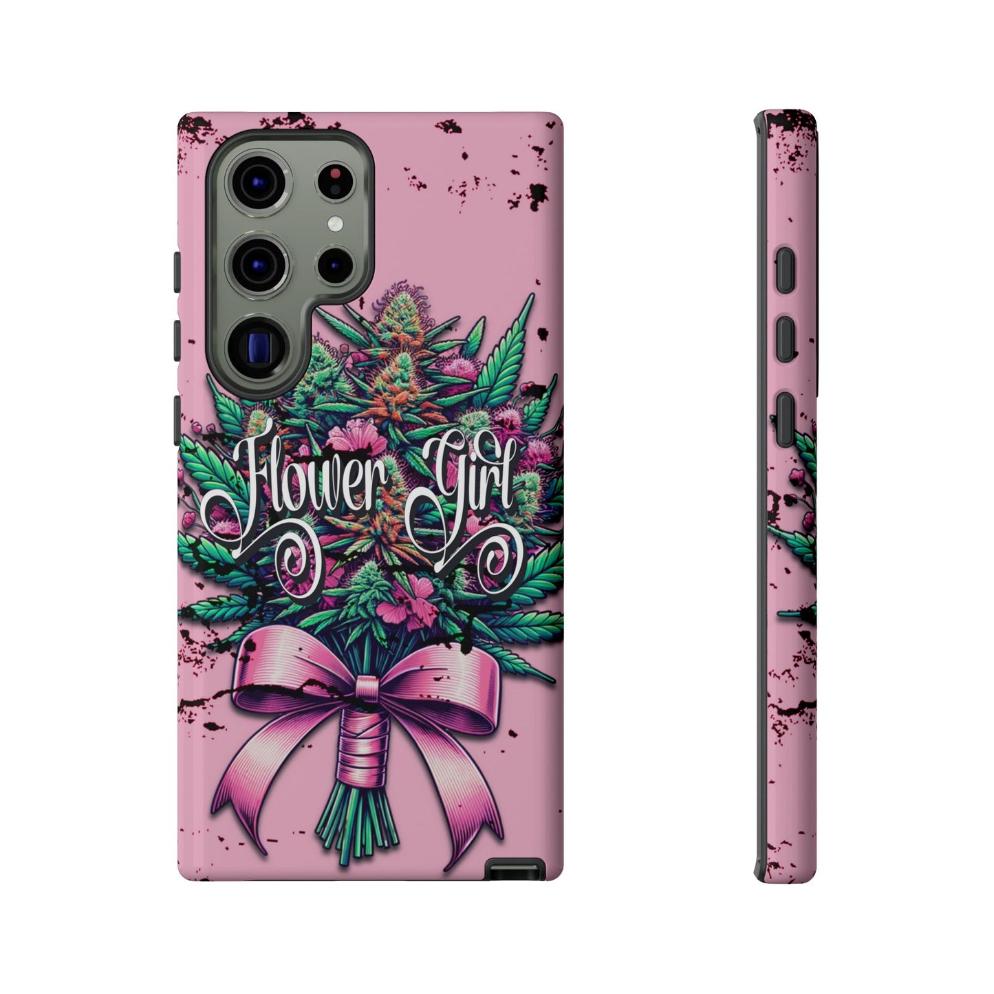 Coquette Grunge-Themed Tough Cell Phone Cases: Cannabis & Wildflower Bouquet Design