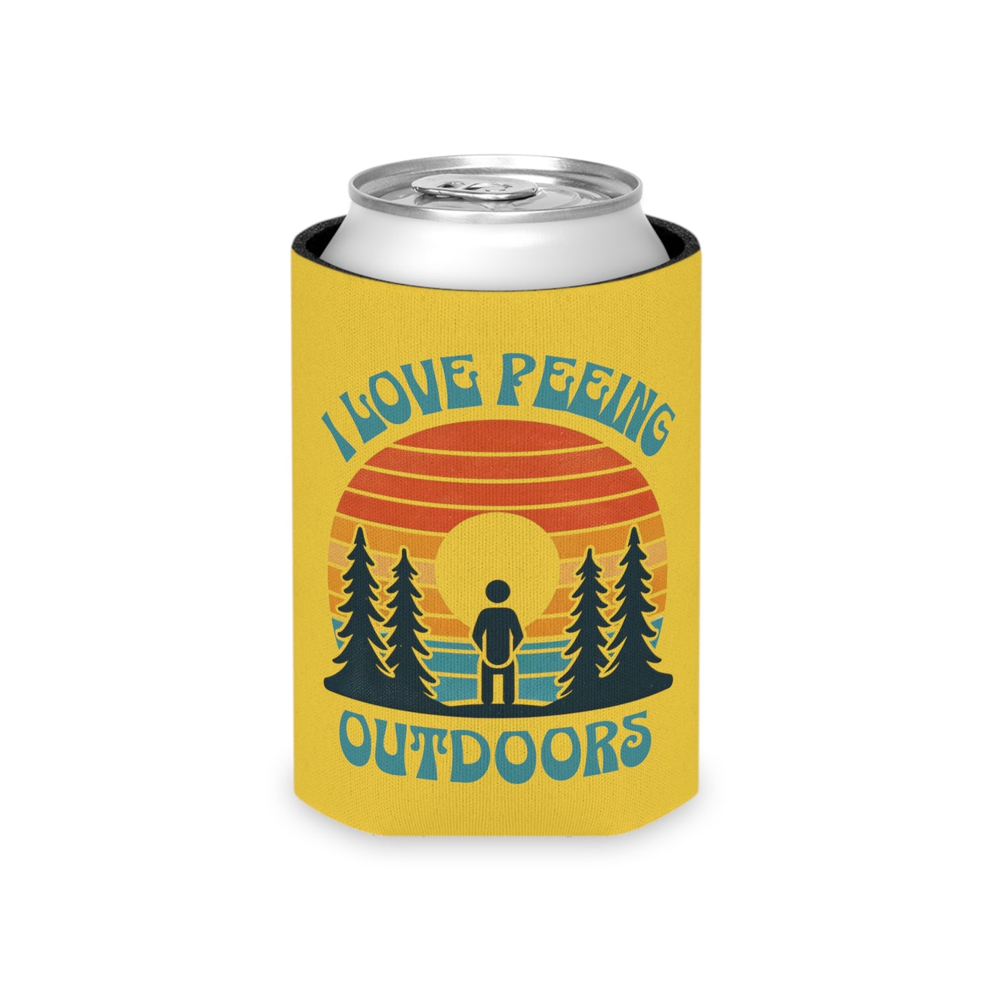 Camping 'I love peeing outdoors' Yellow Can Cooler