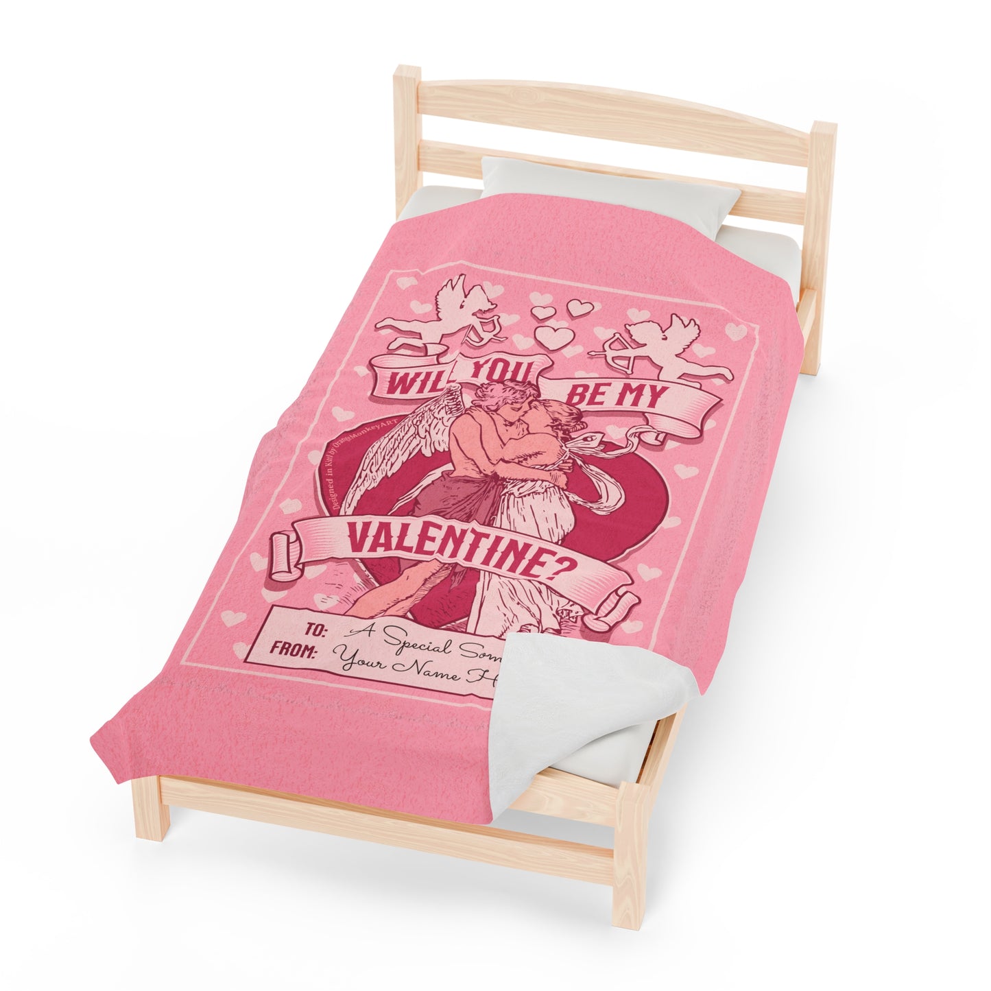 Personalized Be My Valentine Velveteen Pink Plush Blanket